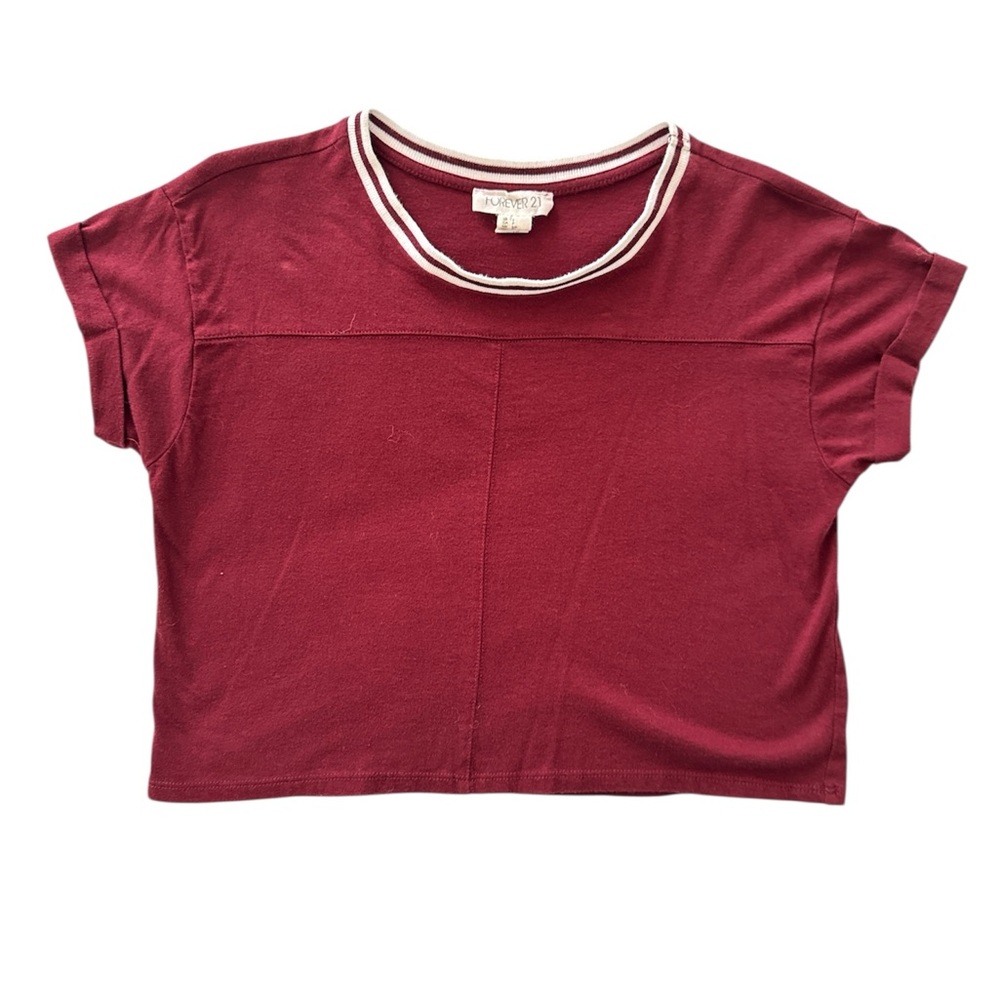 Forever 21 Maroon Ringer Top with White Accents